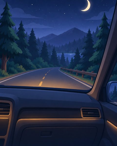 The inside of a car at night