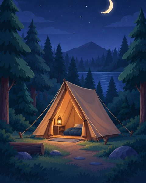 A tent at night